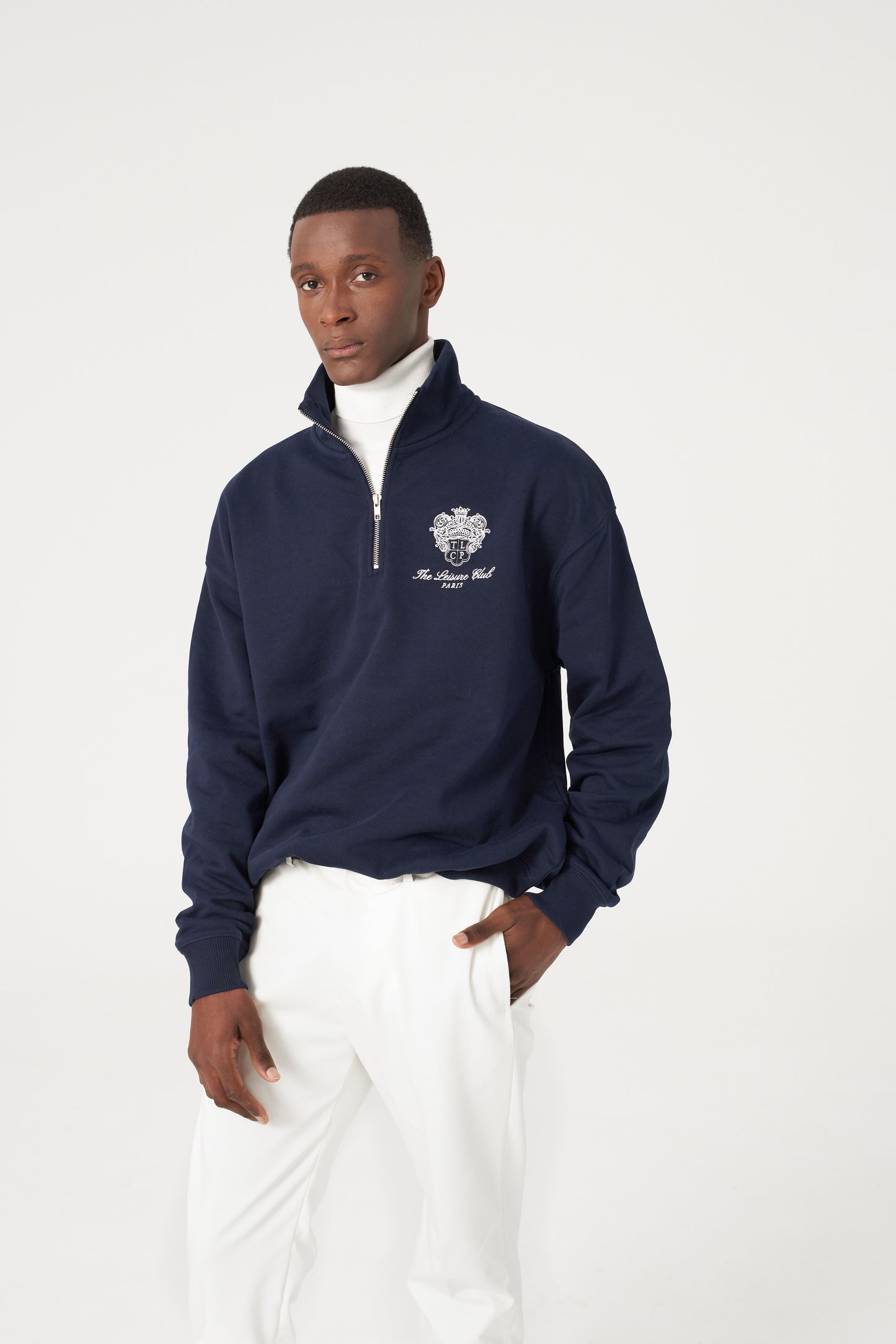 Crest Quarter-Zip Sweatshirt- Navy
