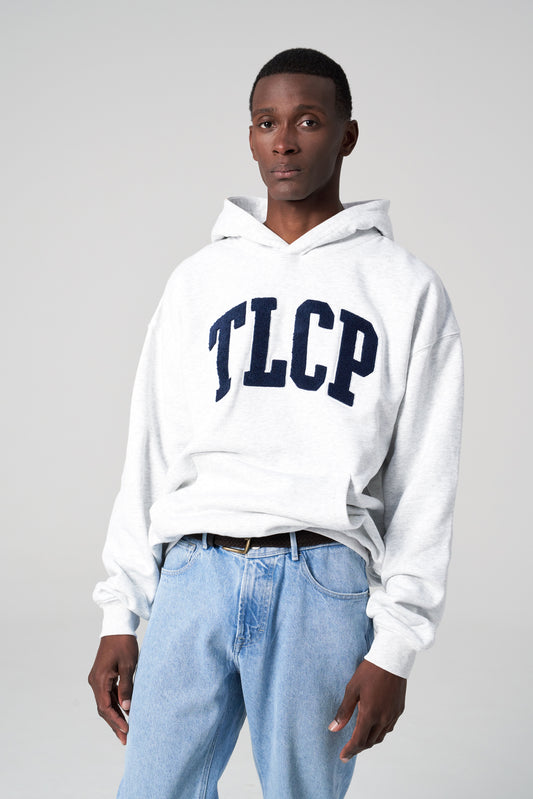 Chenille Logo Patch Hoodie- Grey Marl