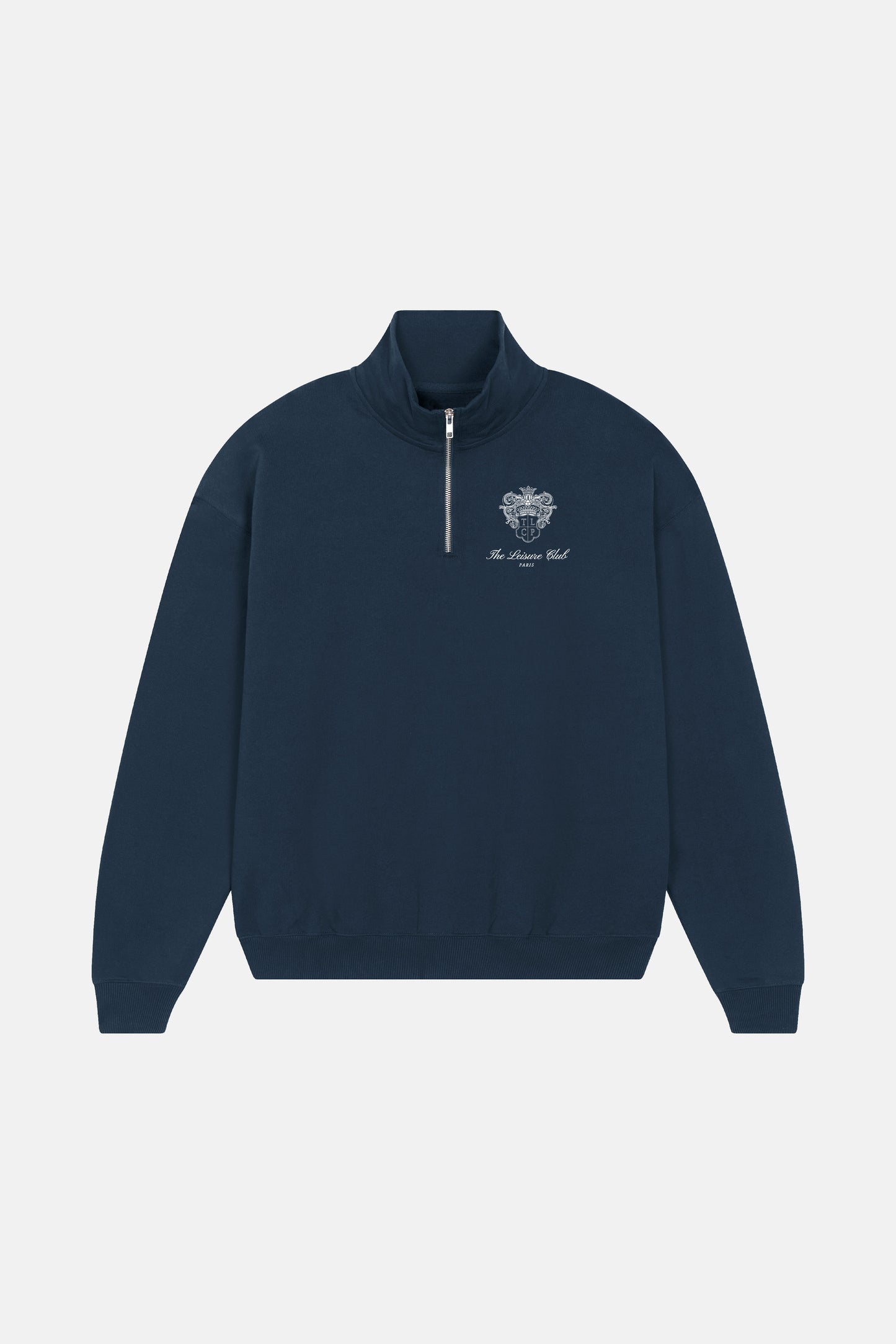 Sweatshirt mit Viertelreißverschluss und Emblem – Marineblau