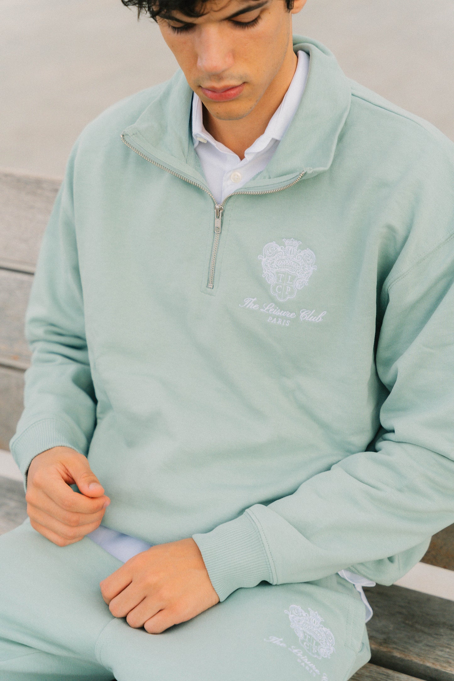 Emblem-Sweatshirt mit Viertelreißverschluss – Mint
